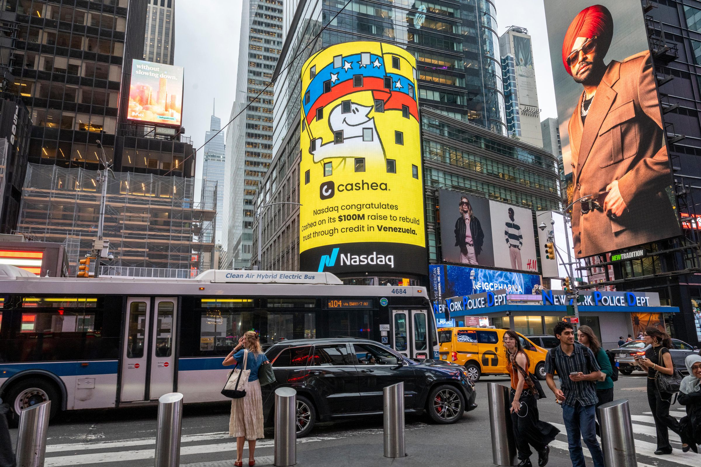 Cashea on the Nasdaq tower in Times Square